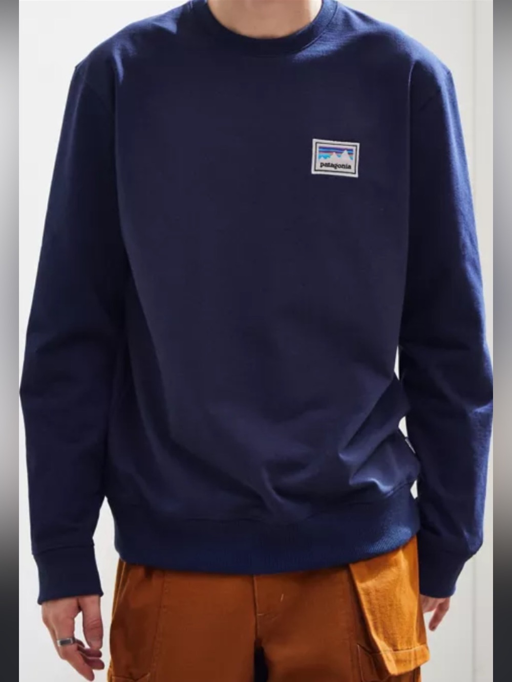 Patagonia Sweatshirt Mens M Blue Worn Wear Logo Patch Crewneck Pullover Fleece